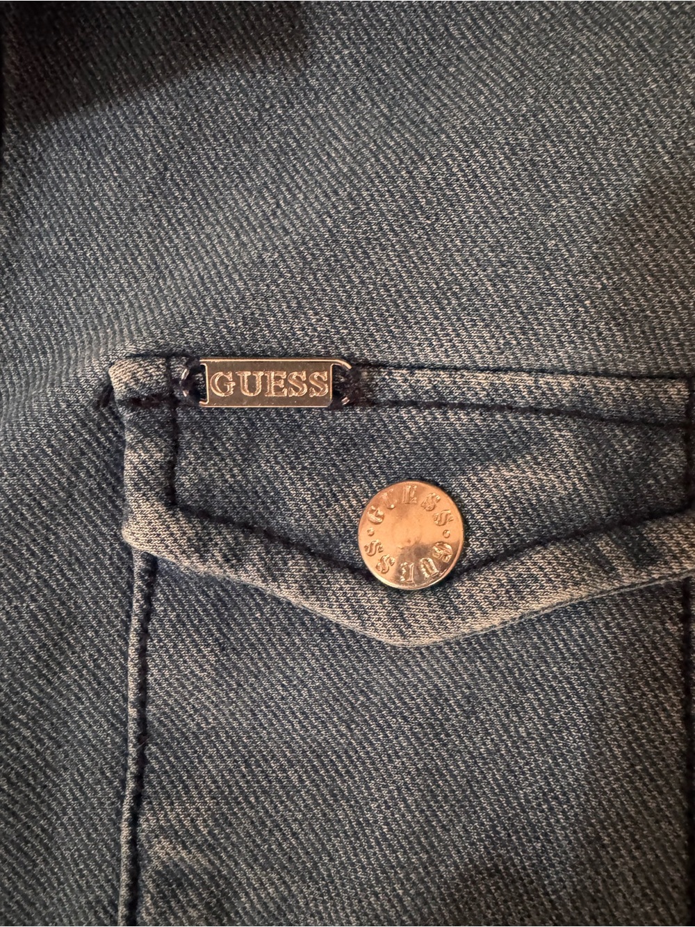 Guess Blue Denim Button-Front Mini Dress w/ stretch. - Picture 6 of 6